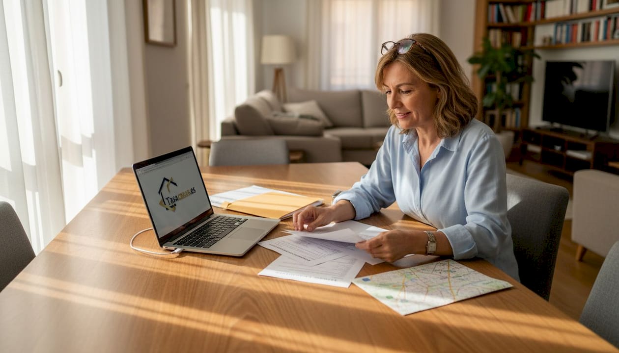 Mujer revisando los documentos de tasación de su vivienda