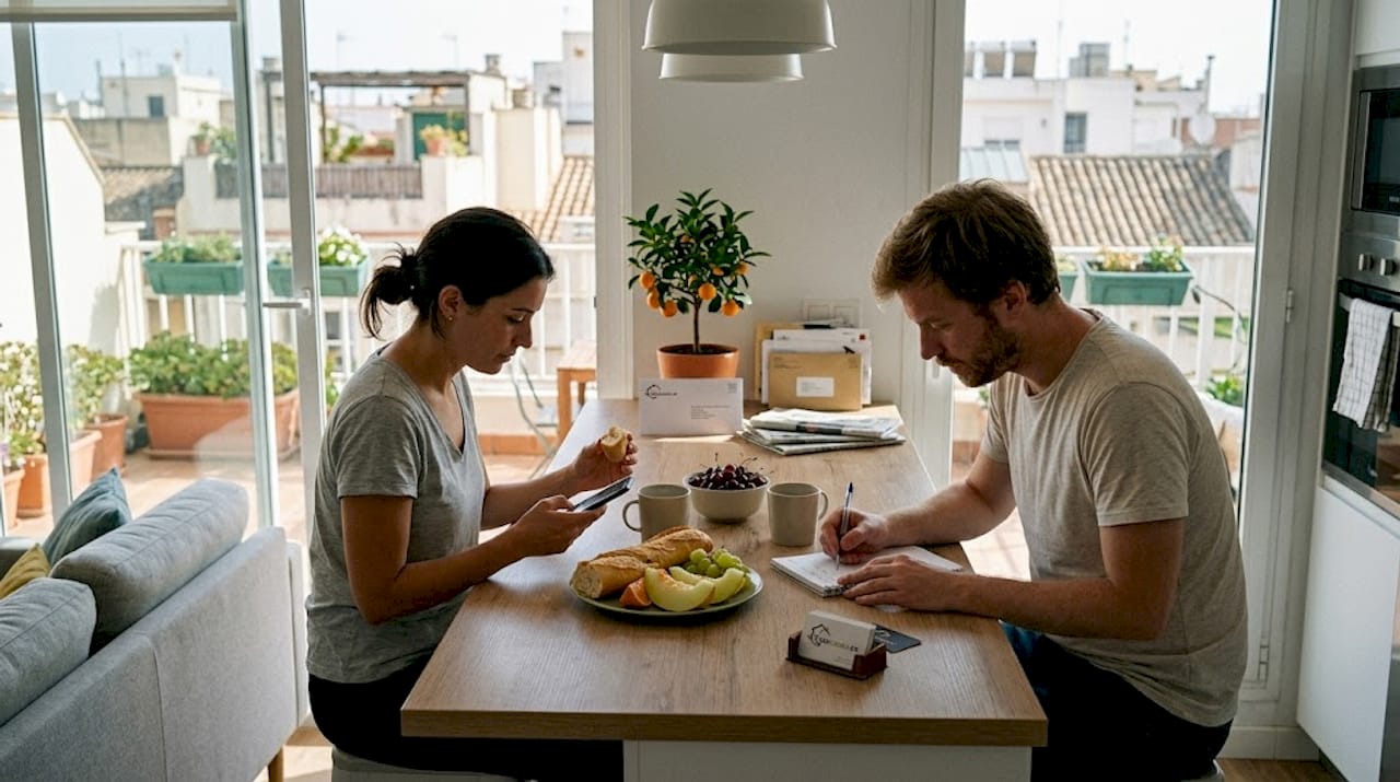 Pareja disfrutando del desayuno en su piso de Valencia