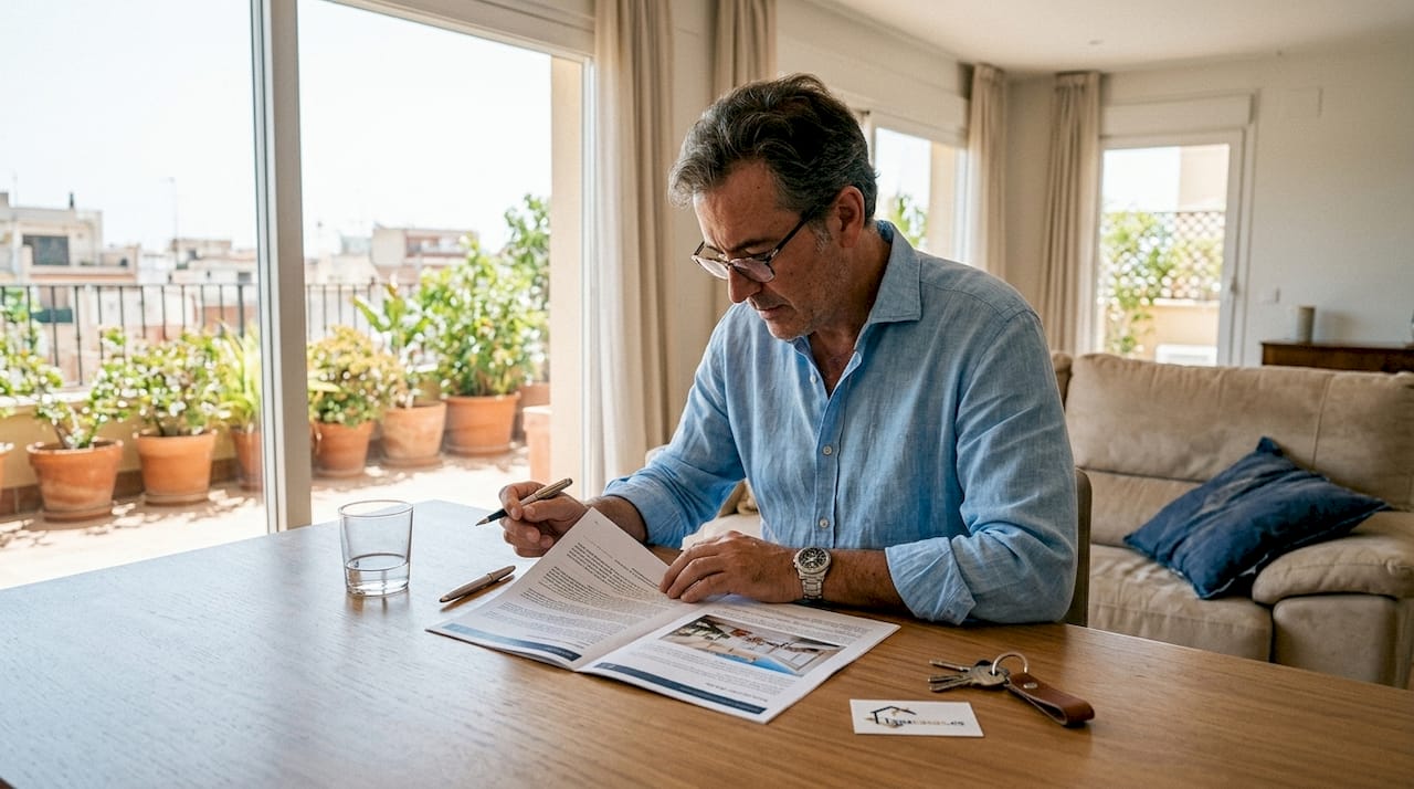 Un hombre analiza unos documentos sentado en un elegante salón.