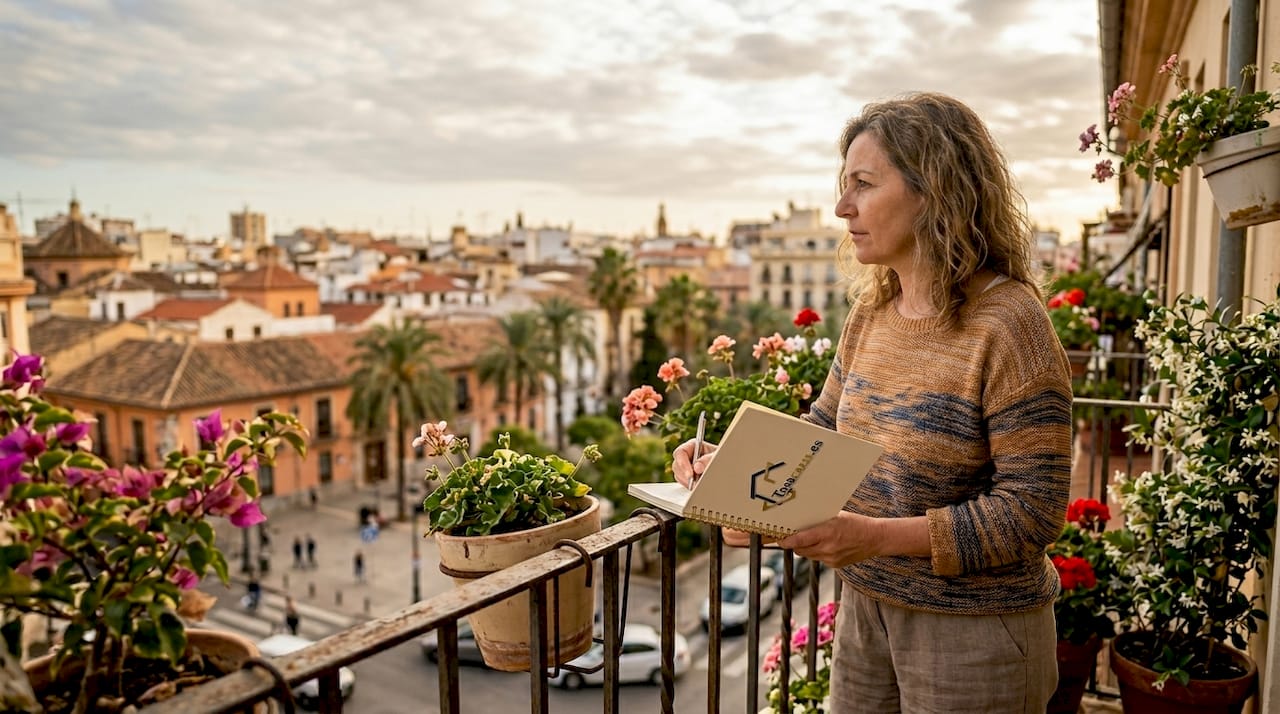 Propietario contemplando las vistas de Valencia desde su balcón