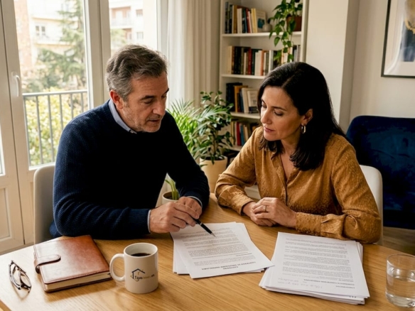 Pareja revisando juntos los papeles de la vivienda