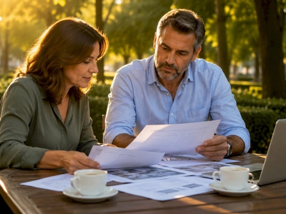 Una pareja está en plena negociación para vender su piso, contando con el asesoramiento de un agente inmobiliario.