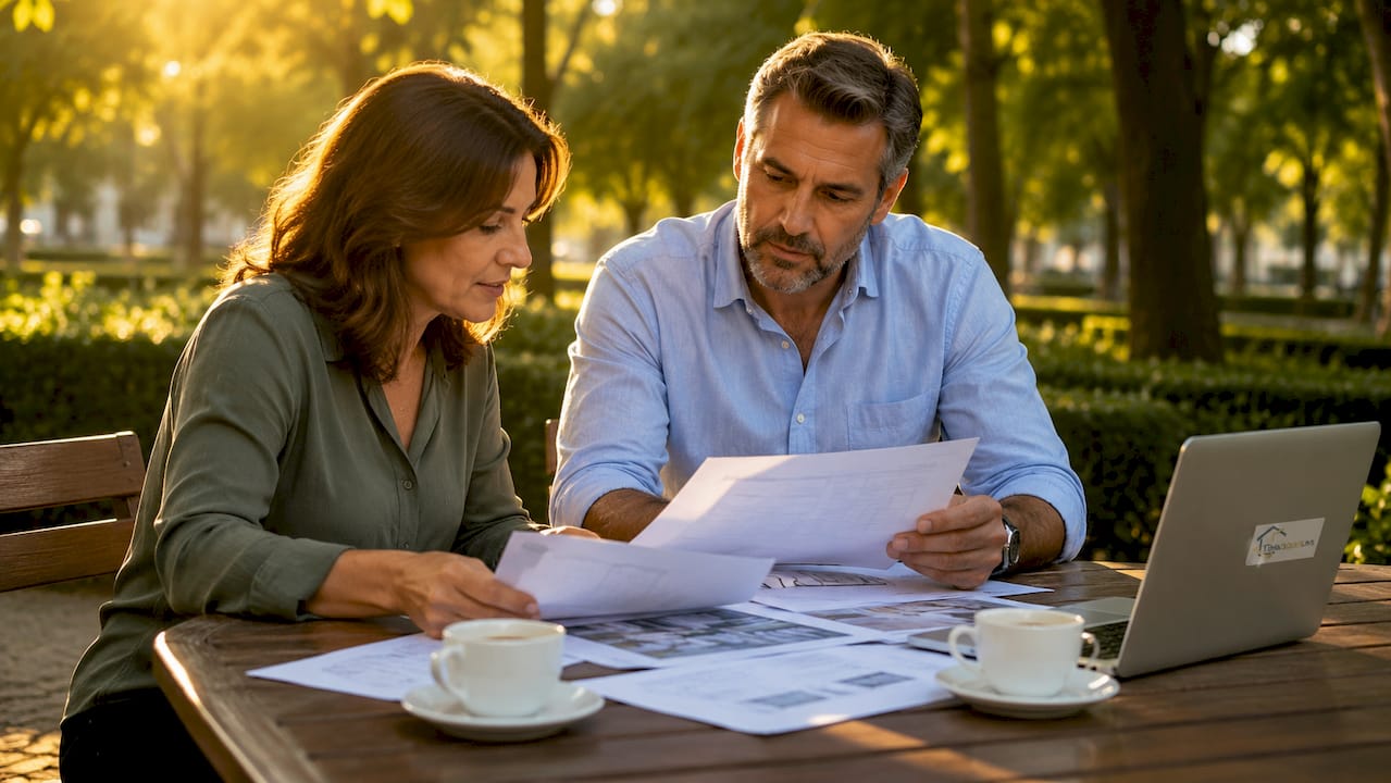 Una pareja está en plena negociación para vender su piso, contando con el asesoramiento de un agente inmobiliario.